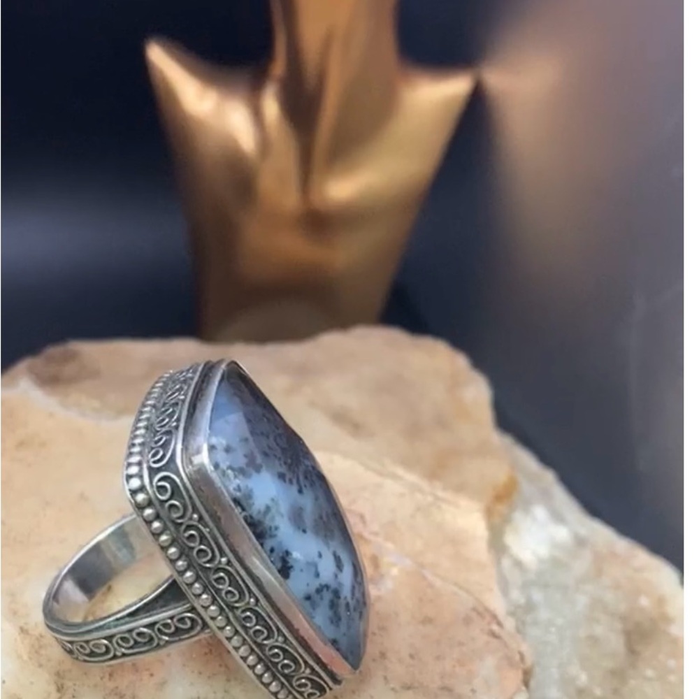 Moss Agate Silver 925 Statement Ring ๐ - Picture 3 of 8